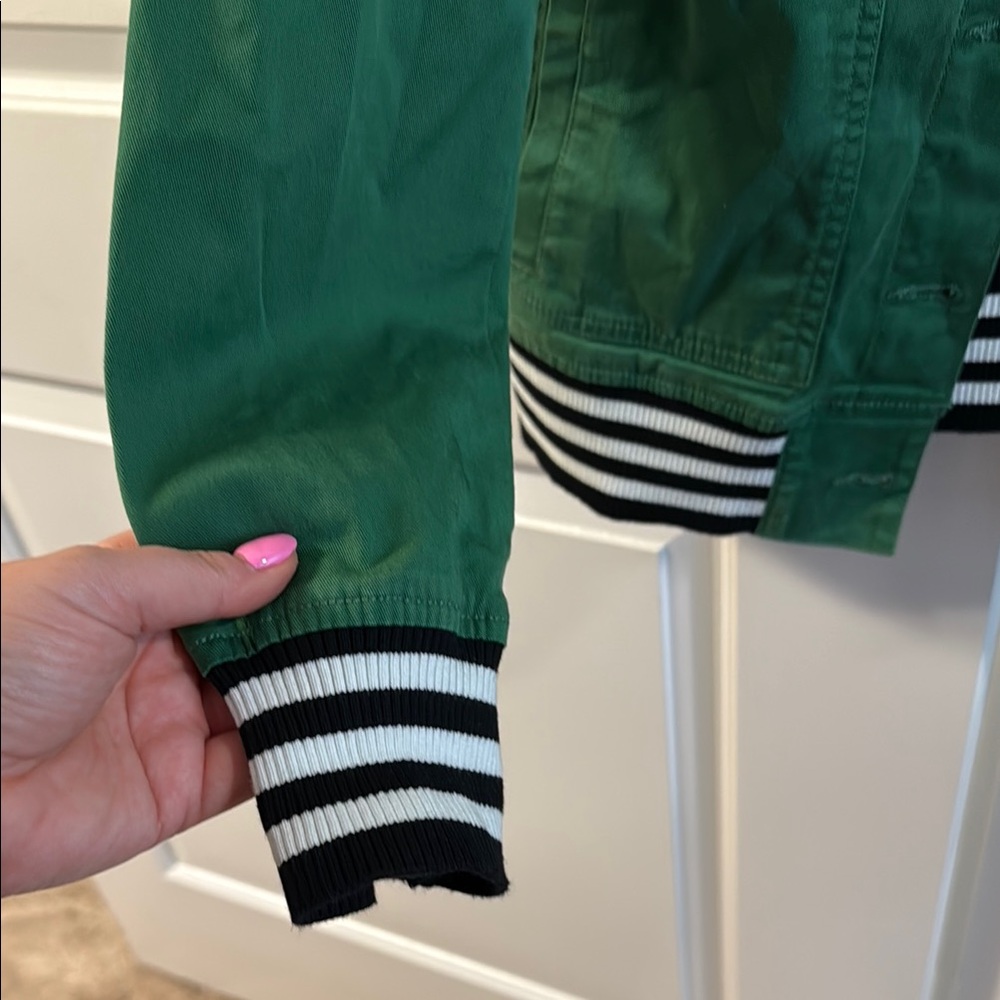 CABI NWT Green Jacket with Striped Cuffs - Picture 4 of 5